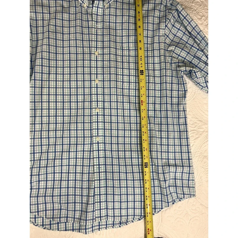 IZOD Premium Essentials Button Down‎ Shirt Men's XL Light Blue Plaid Preppy